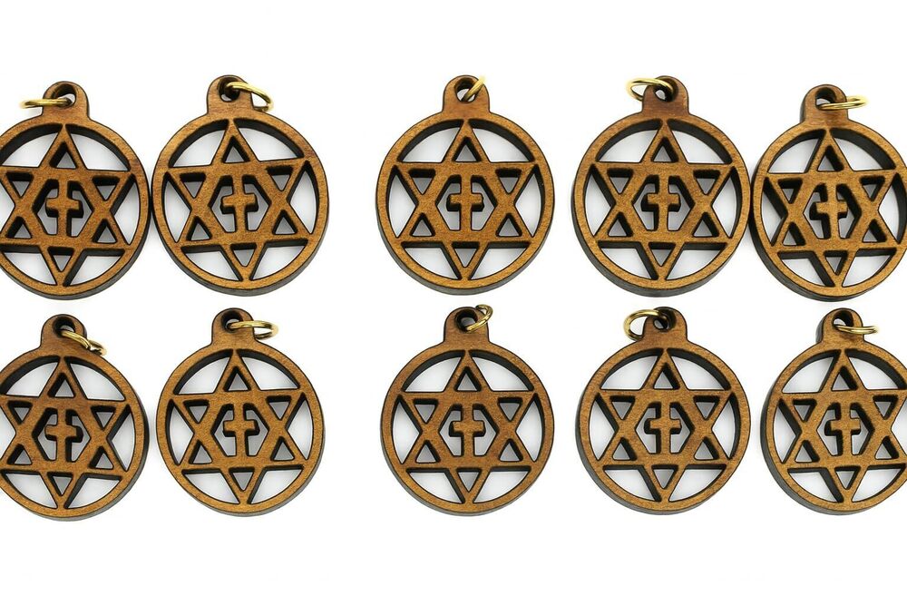 5347 Set of 10 Olive Wood Star of David with Cross Charms 0.8 Inch –